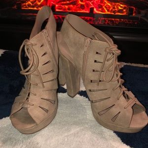 Chunky heel lace and zip platform sandals